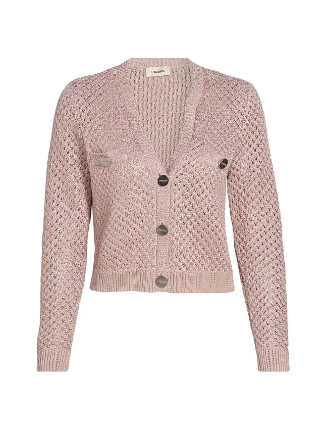 L'AGENCE Women's Blanca Sequined Crop Cardigan - Adobe Rose
