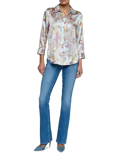 L'AGENCE Women's Dani Printed Silk Shirt - Multi Baroque Toile | Thumbnail 2