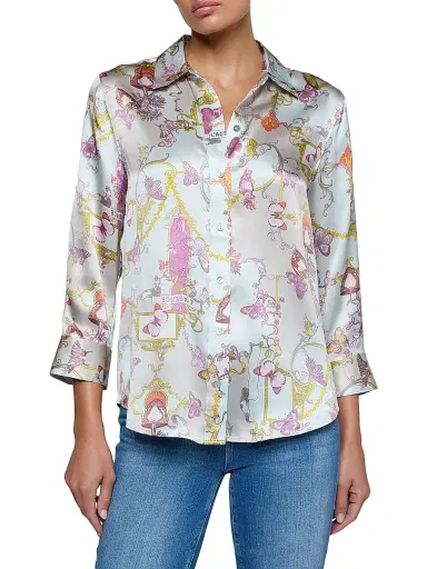 L'AGENCE Women's Dani Printed Silk Shirt - Multi Baroque Toile | Thumbnail 3
