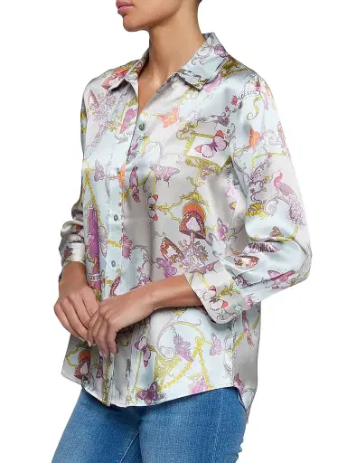 L'AGENCE Women's Dani Printed Silk Shirt - Multi Baroque Toile | Thumbnail 4