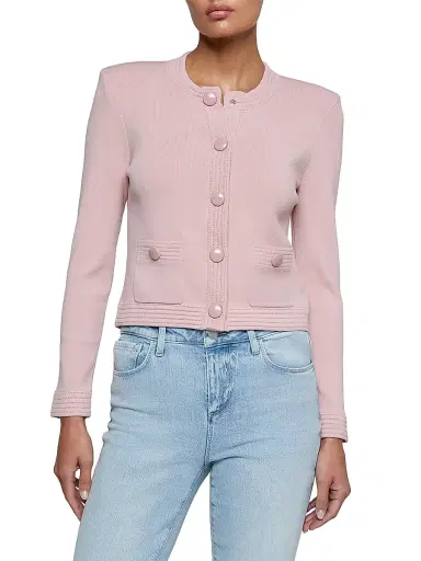 L'AGENCE Women's Patsy Crop Cardigan - Misty Rose | Thumbnail 3