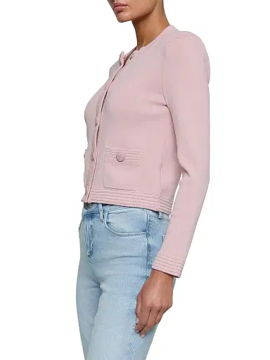 L'AGENCE Women's Patsy Crop Cardigan - Misty Rose | Thumbnail 4
