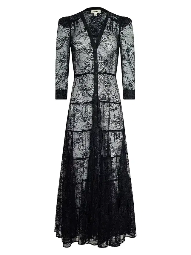 L'AGENCE Women's Seraphina Sheer Lace Maxi Dress - Black