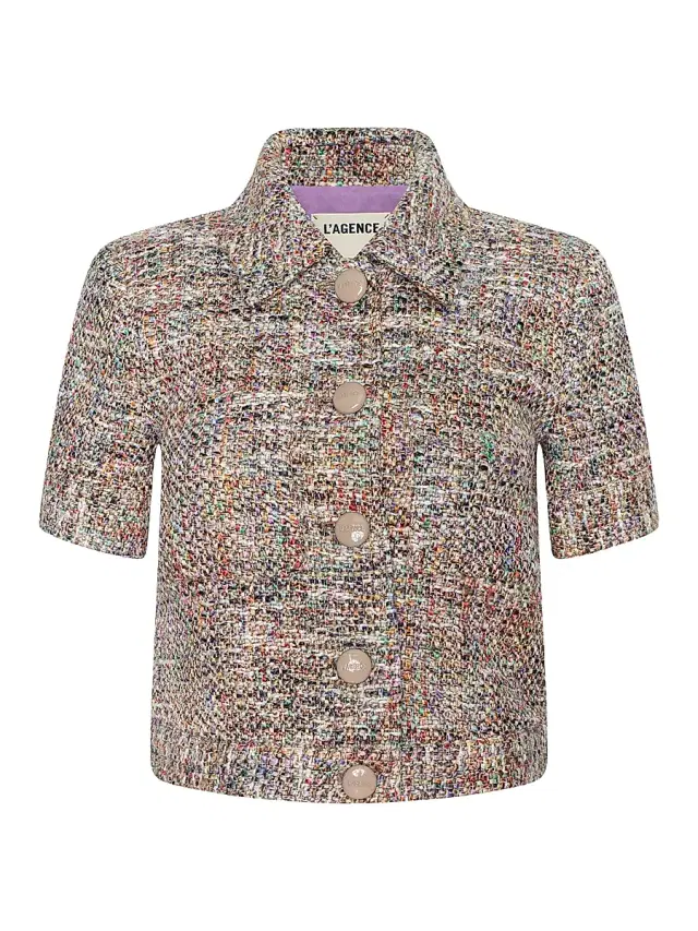 L'AGENCE Women's Chita Short-Sleeve Crop Jacket - Rainbow Tweed