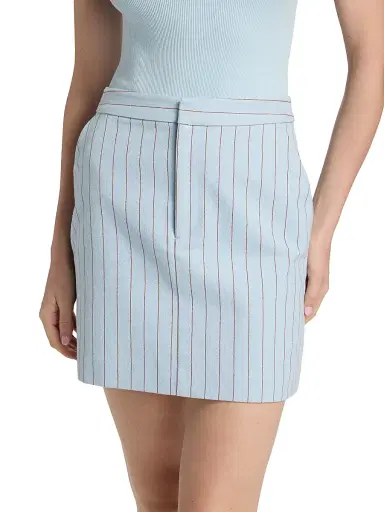 L'AGENCE Women's Vera Striped Cotton-Blend Miniskirt - Light Blue Sienna Pinstripe | Thumbnail 3