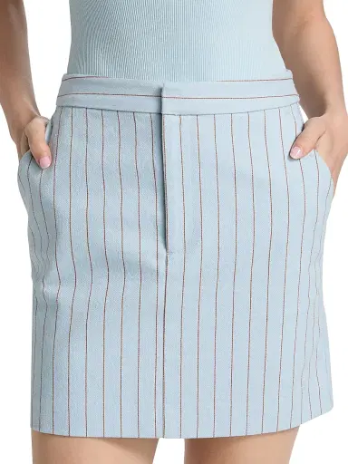 L'AGENCE Women's Vera Striped Cotton-Blend Miniskirt - Light Blue Sienna Pinstripe | Thumbnail 6