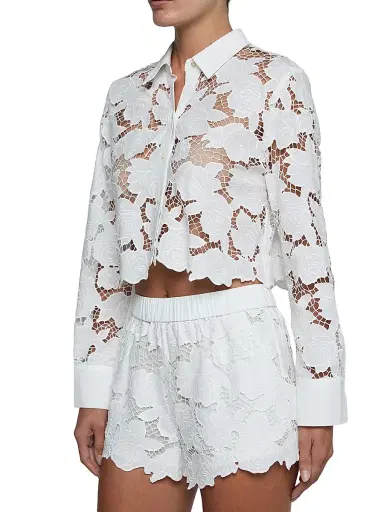 L'AGENCE Women's Seychelle Floral Cotton Open-Knit Crop Shirt - | Thumbnail 4
