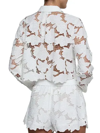 L'AGENCE Women's Seychelle Floral Cotton Open-Knit Crop Shirt - | Thumbnail 5