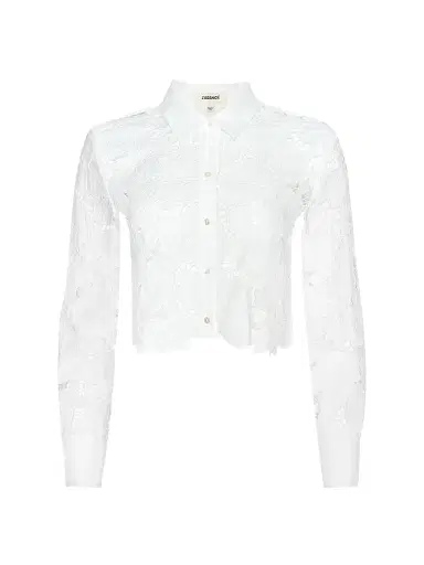L'AGENCE Women's Seychelle Floral Cotton Open-Knit Crop Shirt - | Thumbnail 1