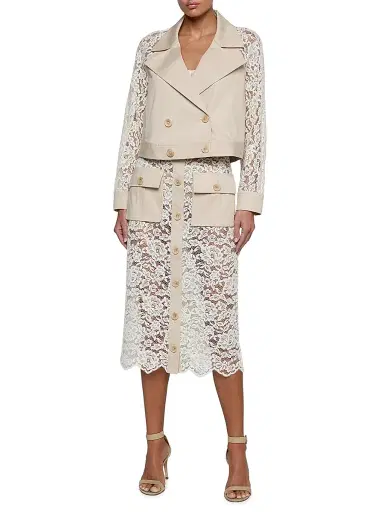 L'AGENCE Women's Novelle Lace-Sleeve Double-Breasted Crop Trench Coat - Biscuit Ecru | Thumbnail 2