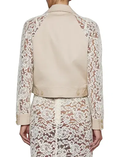 L'AGENCE Women's Novelle Lace-Sleeve Double-Breasted Crop Trench Coat - Biscuit Ecru | Thumbnail 5