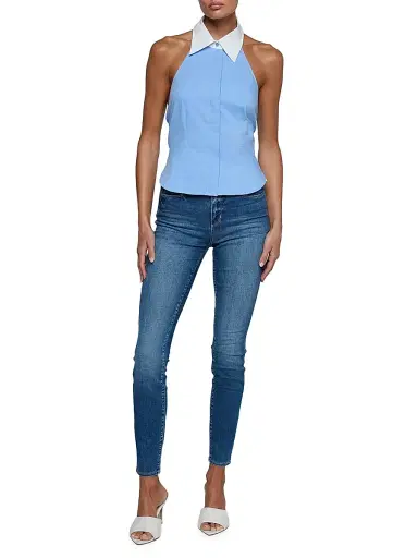 L'AGENCE Women's Rina Cotton-Blend Halter Top - Vista Blue White | Thumbnail 2