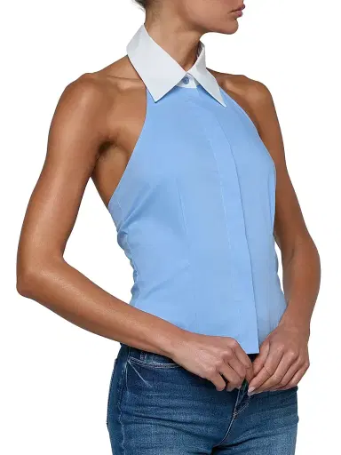 L'AGENCE Women's Rina Cotton-Blend Halter Top - Vista Blue White | Thumbnail 4