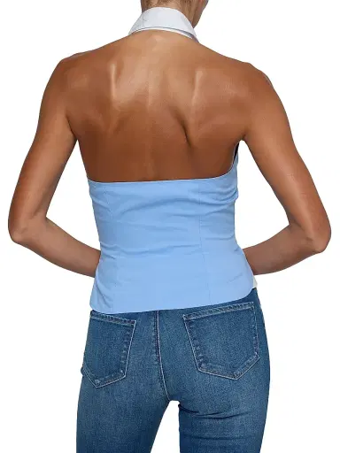 L'AGENCE Women's Rina Cotton-Blend Halter Top - Vista Blue White | Thumbnail 5