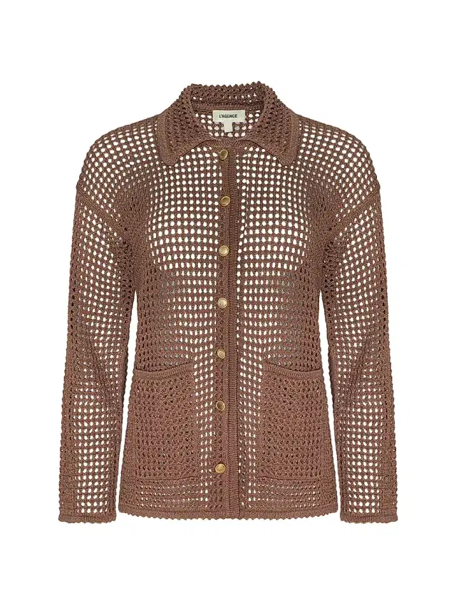 L'AGENCE Women's Mariana Pointelle Button-Front Shirt - Hazelnut