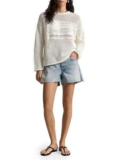 Polo Ralph Lauren Women's Tonal Flag Pointelle Sweater - White Multi | Thumbnail 2 Polo Ralph Lauren Women's Tonal Flag Pointelle Sweater - White Multi | Thumbnail 2