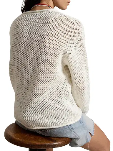 Polo Ralph Lauren Women's Tonal Flag Pointelle Sweater - White Multi | Thumbnail 4 Polo Ralph Lauren Women's Tonal Flag Pointelle Sweater - White Multi | Thumbnail 4
