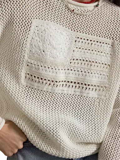 Polo Ralph Lauren Women's Tonal Flag Pointelle Sweater - White Multi | Thumbnail 5 Polo Ralph Lauren Women's Tonal Flag Pointelle Sweater - White Multi | Thumbnail 5