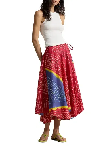 Polo Ralph Lauren Women's Printed Cotton Wrap Midi-Skirt - Tie Dye Multi | Thumbnail 2