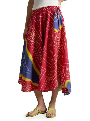 Polo Ralph Lauren Women's Printed Cotton Wrap Midi-Skirt - Tie Dye Multi | Thumbnail 3