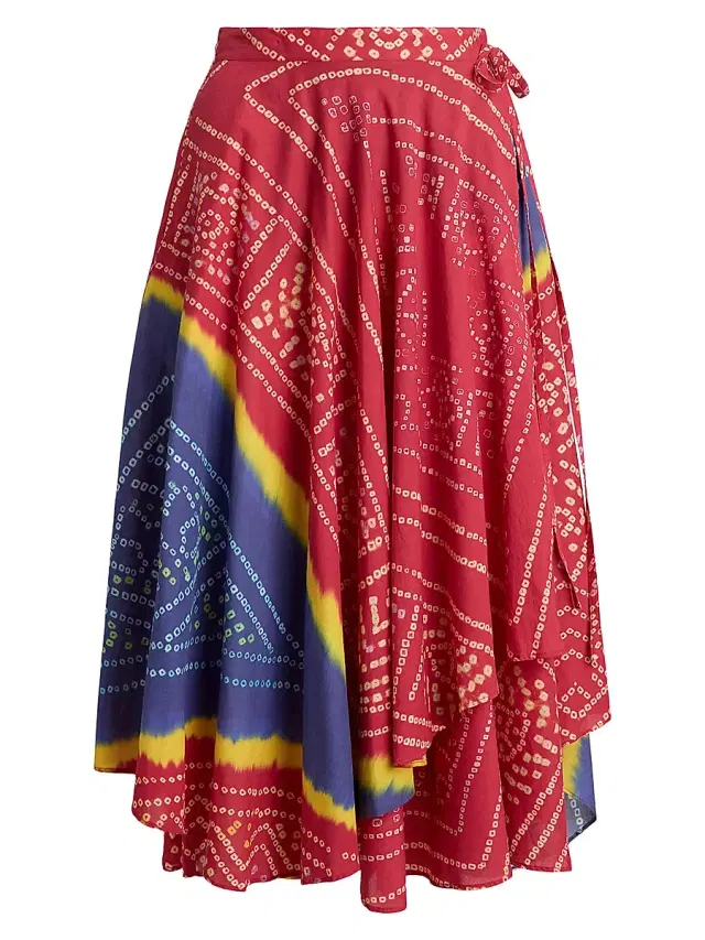 Women's Printed Cotton Wrap Midi-Skirt - Tie Dye Multi