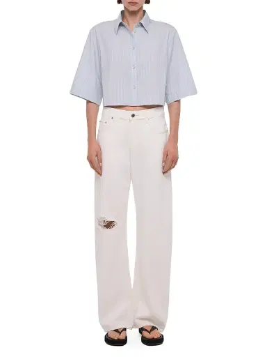 Helmut Lang Women's Striped Cotton-Blend Crop Trench Shirt - Light Blue Multi - Size Large | Thumbnail 2 Helmut Lang Women's Striped Cotton-Blend Crop Trench Shirt - Light Blue Multi - Size Large | Thumbnail 2