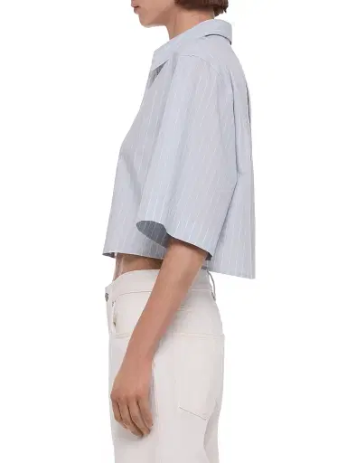 Helmut Lang Women's Striped Cotton-Blend Crop Trench Shirt - Light Blue Multi - Size Large | Thumbnail 4 Helmut Lang Women's Striped Cotton-Blend Crop Trench Shirt - Light Blue Multi - Size Large | Thumbnail 4
