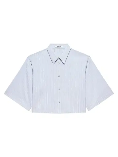 Helmut Lang Women's Striped Cotton-Blend Crop Trench Shirt - Light Blue Multi - Size Large | Thumbnail 1 Helmut Lang Women's Striped Cotton-Blend Crop Trench Shirt - Light Blue Multi - Size Large | Thumbnail 1