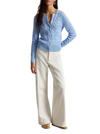 Polo Ralph Lauren Women's Logo Cable-Knit Cotton Cardigan - Baby Blue | Thumbnail 2 Polo Ralph Lauren Women's Logo Cable-Knit Cotton Cardigan - Baby Blue | Thumbnail 2