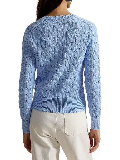 Polo Ralph Lauren Women's Logo Cable-Knit Cotton Cardigan - Baby Blue | Thumbnail 4 Polo Ralph Lauren Women's Logo Cable-Knit Cotton Cardigan - Baby Blue | Thumbnail 4