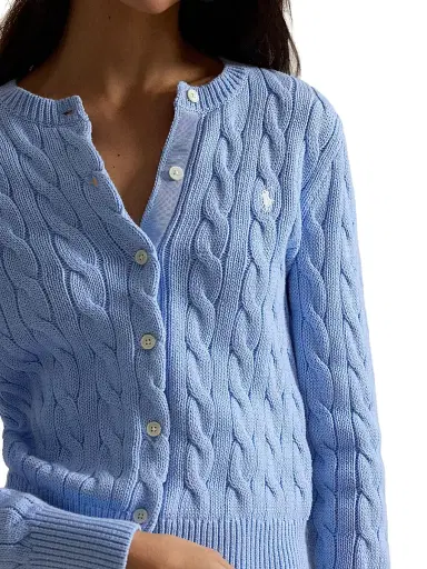 Polo Ralph Lauren Women's Logo Cable-Knit Cotton Cardigan - Baby Blue | Thumbnail 5 Polo Ralph Lauren Women's Logo Cable-Knit Cotton Cardigan - Baby Blue | Thumbnail 5