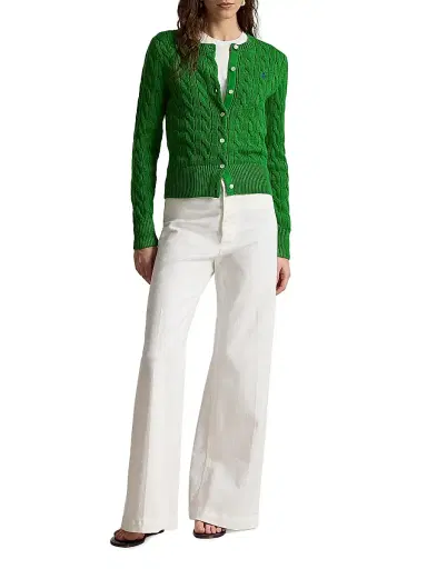 Polo Ralph Lauren Women's Logo Cable-Knit Cotton Cardigan - Fiji Green | Thumbnail 2 Polo Ralph Lauren Women's Logo Cable-Knit Cotton Cardigan - Fiji Green | Thumbnail 2