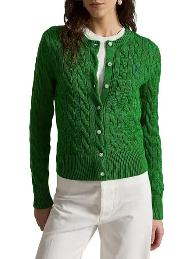 Polo Ralph Lauren Women's Logo Cable-Knit Cotton Cardigan - Fiji Green | Thumbnail 3 Polo Ralph Lauren Women's Logo Cable-Knit Cotton Cardigan - Fiji Green | Thumbnail 3
