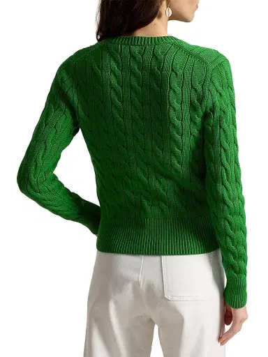 Polo Ralph Lauren Women's Logo Cable-Knit Cotton Cardigan - Fiji Green | Thumbnail 4 Polo Ralph Lauren Women's Logo Cable-Knit Cotton Cardigan - Fiji Green | Thumbnail 4