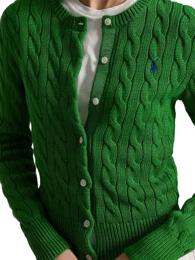 Polo Ralph Lauren Women's Logo Cable-Knit Cotton Cardigan - Fiji Green | Thumbnail 5 Polo Ralph Lauren Women's Logo Cable-Knit Cotton Cardigan - Fiji Green | Thumbnail 5