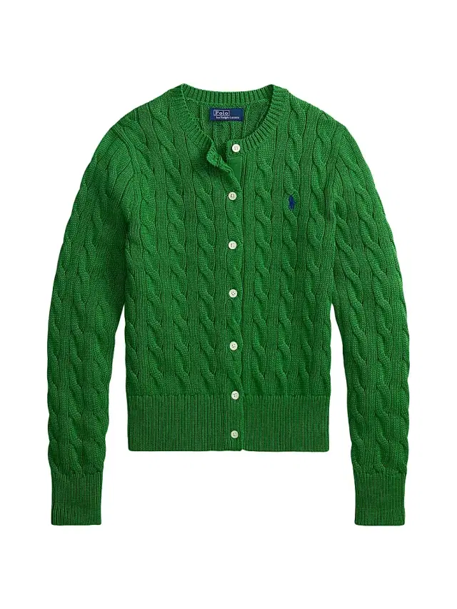 Women's Logo Cable-Knit Cotton Cardigan - Fiji Green
