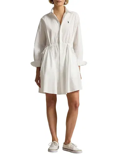 Polo Ralph Lauren Women's Cotton Drawcord Mini Shirtdress - White | Thumbnail 2
