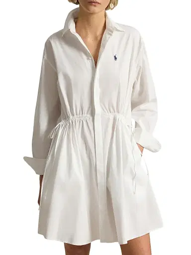 Polo Ralph Lauren Women's Cotton Drawcord Mini Shirtdress - White | Thumbnail 4