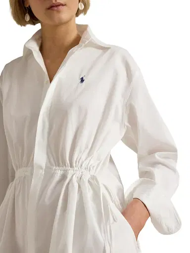 Polo Ralph Lauren Women's Cotton Drawcord Mini Shirtdress - White | Thumbnail 5