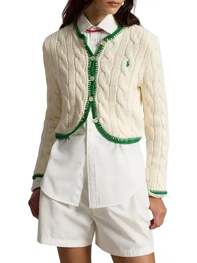 Polo Ralph Lauren Women's Cable-Knit Stretch-Cotton Crop Cardigan - Cricket Cream | Thumbnail 3 Polo Ralph Lauren Women's Cable-Knit Stretch-Cotton Crop Cardigan - Cricket Cream | Thumbnail 3