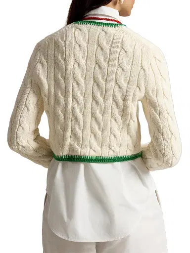 Polo Ralph Lauren Women's Cable-Knit Stretch-Cotton Crop Cardigan - Cricket Cream | Thumbnail 4 Polo Ralph Lauren Women's Cable-Knit Stretch-Cotton Crop Cardigan - Cricket Cream | Thumbnail 4
