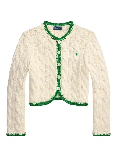 Polo Ralph Lauren Women's Cable-Knit Stretch-Cotton Crop Cardigan - Cricket Cream | Thumbnail 1 Polo Ralph Lauren Women's Cable-Knit Stretch-Cotton Crop Cardigan - Cricket Cream | Thumbnail 1