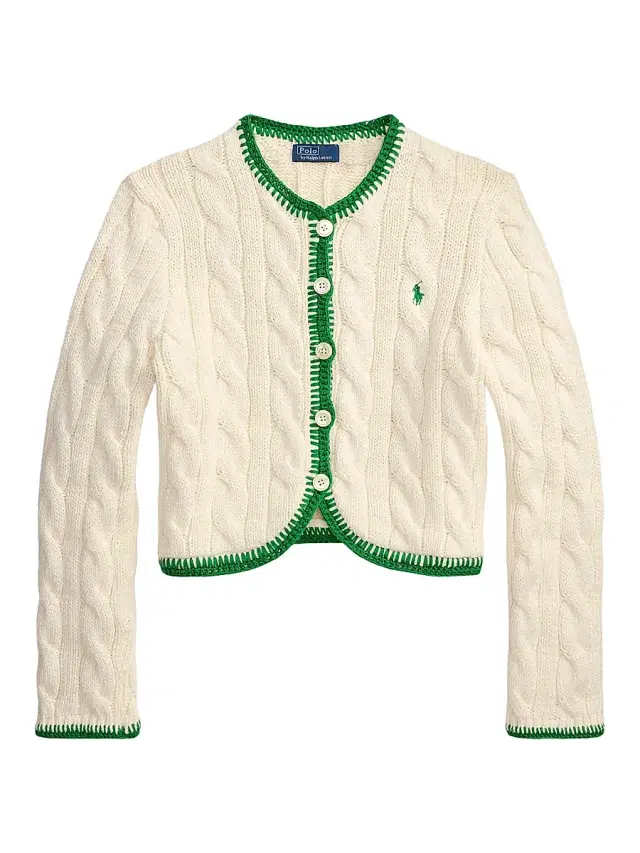 Polo Ralph Lauren Women's Cable-Knit Stretch-Cotton Crop Cardigan - Cricket Cream