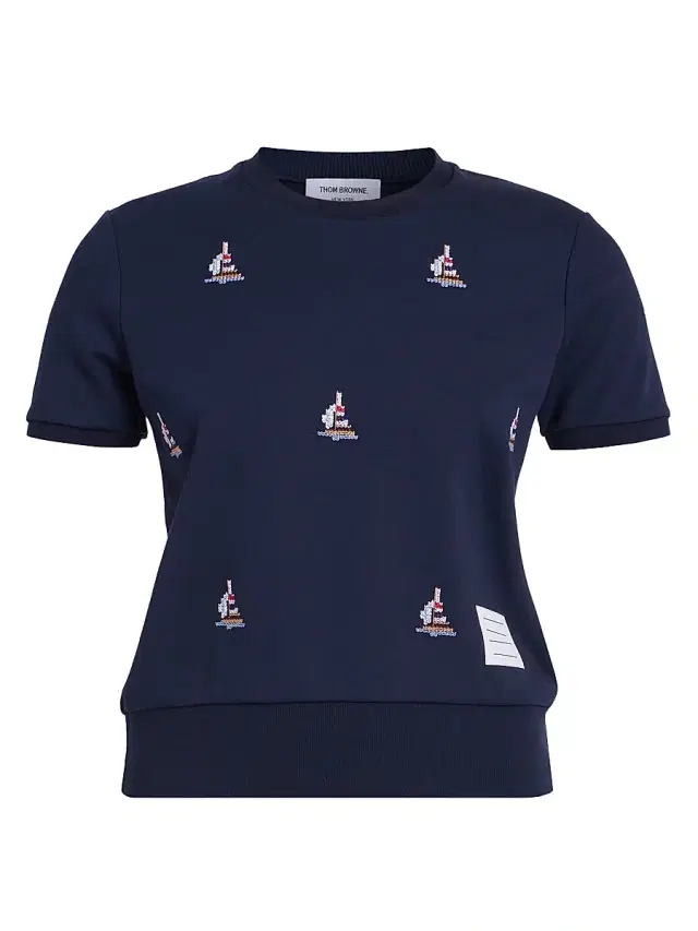 Thom Browne Women's Sailboat Intarsia-Knit Cotton Sweater - Navy