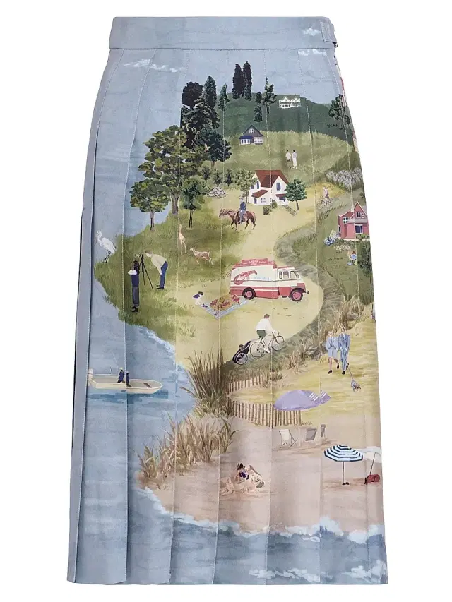 Thom Browne Women's Scenic Coastline Silk Midi-Skirt - Seasonalmulti