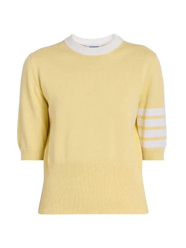 Thom Browne Women's Hector 4-Bar Intarsia-Knit Cotton Sweater - Light Yellow