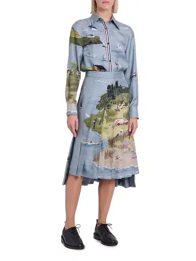 Thom Browne Women's Scenic Coastline Silk Shirt - Seasonalmulti - Size 6 | Thumbnail 2
