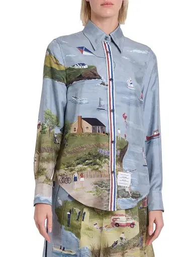 Thom Browne Women's Scenic Coastline Silk Shirt - Seasonalmulti - Size 6 | Thumbnail 3