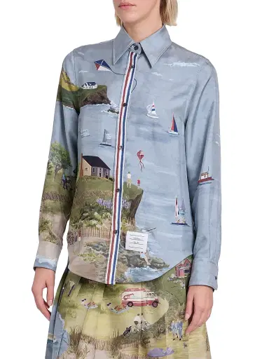 Thom Browne Women's Scenic Coastline Silk Shirt - Seasonalmulti - Size 6 | Thumbnail 4