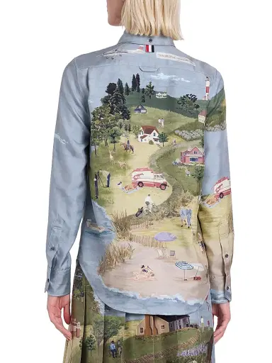 Thom Browne Women's Scenic Coastline Silk Shirt - Seasonalmulti - Size 6 | Thumbnail 5